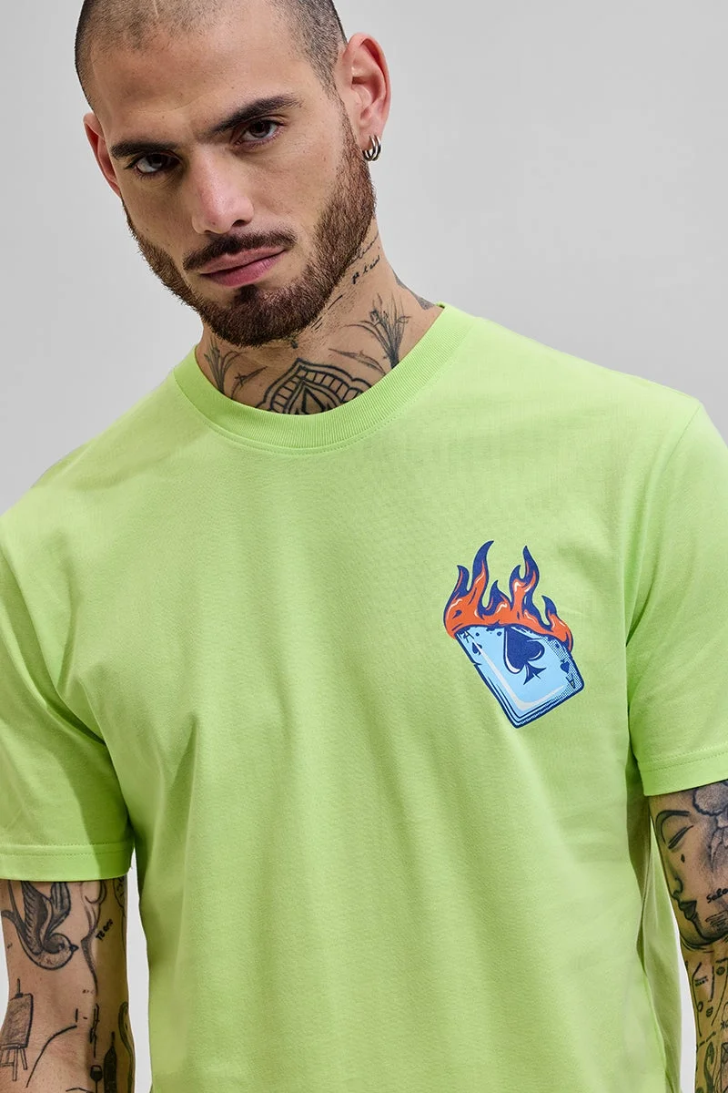 سنيتش تيشيرت ضيق مطبوع بلون أخضر ليموني غير سعيد