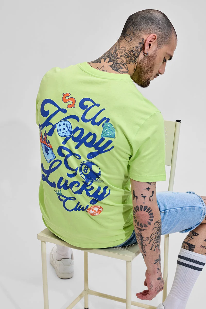 SNITCH Unhappy Lime Green Printed Slim Fit T-Shirt