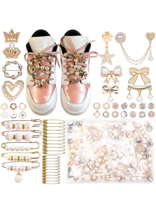 onnuto Elegant Shoe Charms for Sneakers - Jewelry Pins Set for Girls, Junk Socks Charms Kit with Shoelace in Gold and Silver 55 Pcs - Image 1