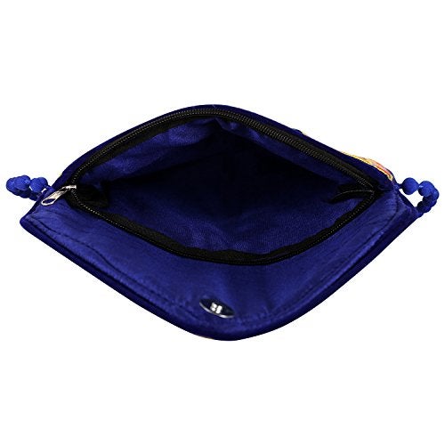 Craft Trade Women's Blue Velvet Embroidered Sling Bag (22x16 cm) | Ethnic Elephant & Floral Mirror Work Envelope Clutch with Beaded Strap | Traditional Rajasthani Wedding Handbag - Image 4