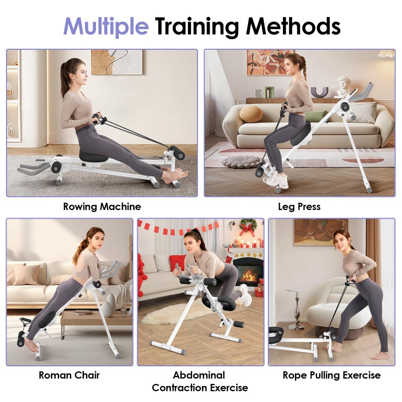 LUBBYGIM Foldable Ab Machine, 5-in-1 Adjustable Ab Trainer for Home Gym, Full-Body Core Workout Equipment with 10 Length Levels, LED Display & Silent Rollers | Sit-Up & Rowing Machine for Abs Sculpting (Black) - Image 5