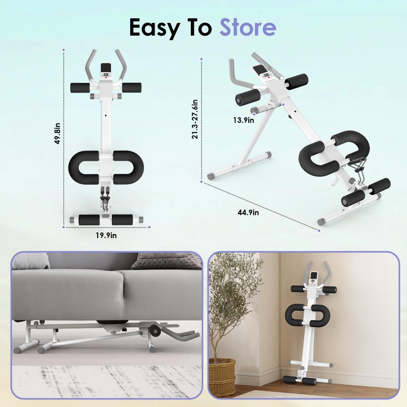 LUBBYGIM Foldable Ab Machine, 5-in-1 Adjustable Ab Trainer for Home Gym, Full-Body Core Workout Equipment with 10 Length Levels, LED Display & Silent Rollers | Sit-Up & Rowing Machine for Abs Sculpting (Black) - Image 2