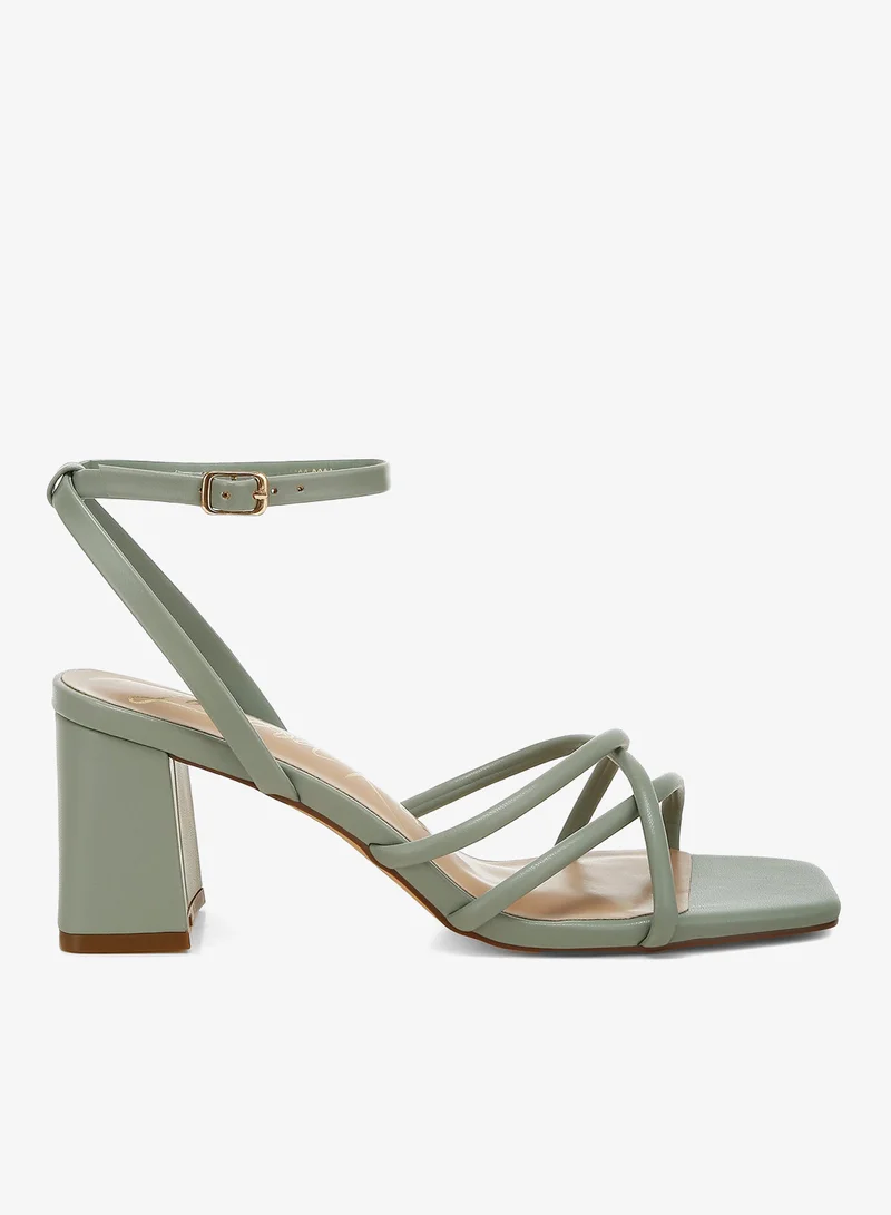 Low Block Heel Strappy Sandals in Green
