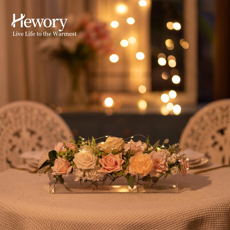 Hewory Rectangular Acrylic Vases for Centerpieces, 16 Inches Long Floral Vase with Holes for Flowers, Clear Rectangle Box Tray for Roses Modern Flower Arranger for Wedding Home Dining Table Decor, 2pcs - Image 5