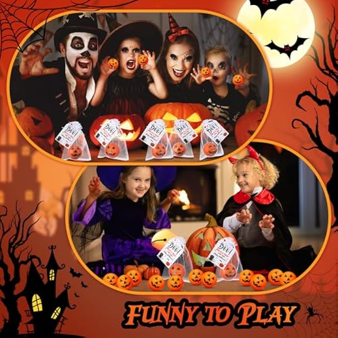 Jerify 24 Set Halloween Stress Balls Gift Bulk 2.48 Inch Large Pumpkin Foam Stress Ball with Cards and Organza Bags for Halloween Party Favor Gift Carnival Reward Prizes - Image 4
