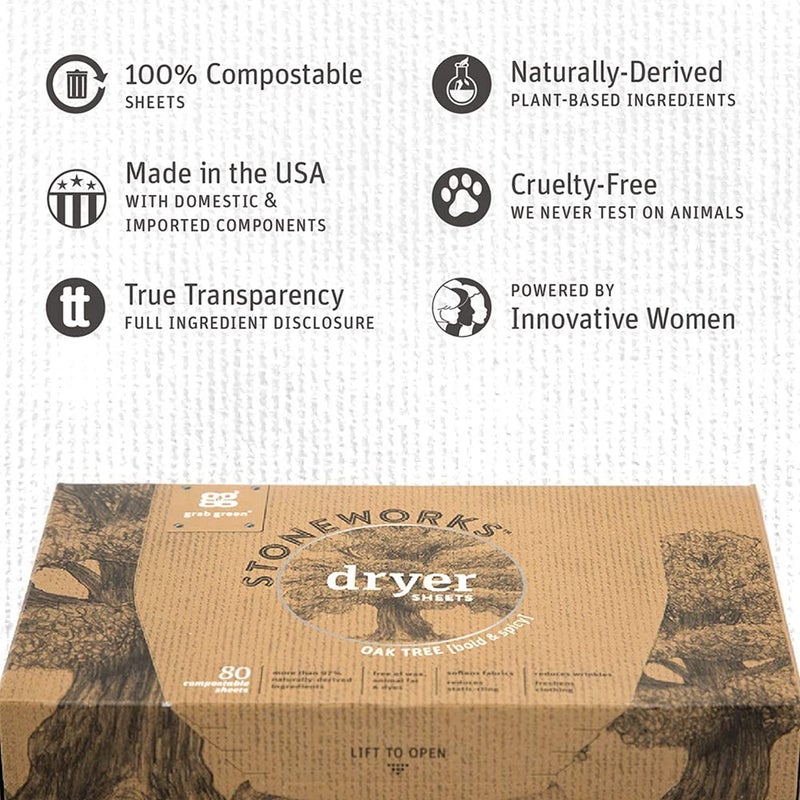 Grab Green Stoneworks Cruelty-Free Dryer Sheets | Softens Fabrics, Freshens Clothing & Reduces Static-Cling and Wrinkles | Plant Based | Oak Tree Scent (160 Sheets) - Image 2