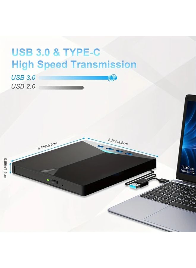 Black External CD DVD Drive USB 3 0 Type C 7 in 1 with 4 USB A Ports TF SD Card Slots Plug Play for Laptop Desktop - Image 2
