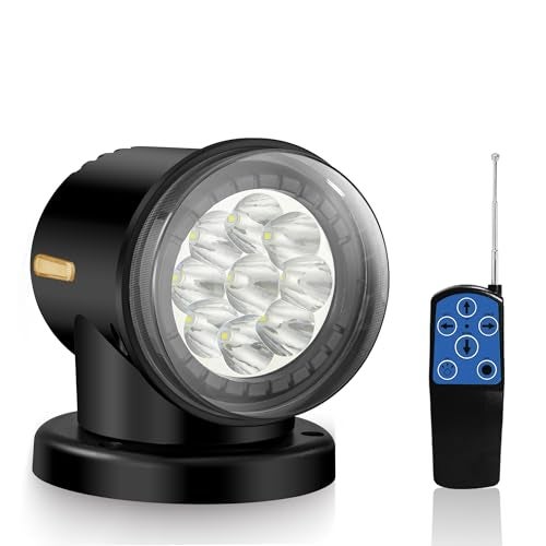 OEOVON Remote LED Spot Lights for Trucks, Auto-Reset 360 Rotating Marine Spotlight for Boat, Magnetic Go Outdoor Search Light for Truck (Black) - Image 1
