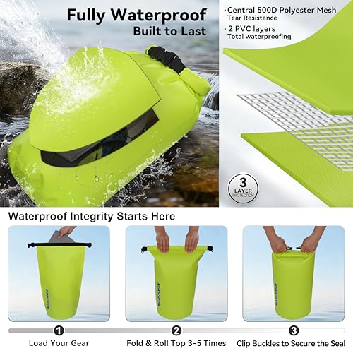 MARCHWAY Floating Waterproof Dry Bag Backpack 5L/10L/20L/30L/40L, Roll Top Sack Keeps Gear Dry for Kayaking, Rafting, Boating, Swimming, Camping, Hiking, Beach, Fishing (Bright Yellow, 5L) - Image 3