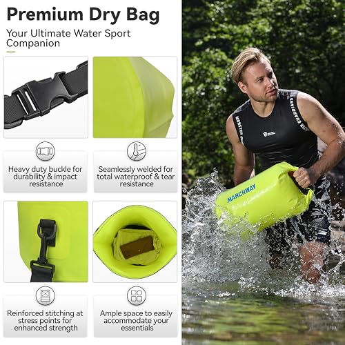 MARCHWAY Floating Waterproof Dry Bag Backpack 5L/10L/20L/30L/40L, Roll Top Sack Keeps Gear Dry for Kayaking, Rafting, Boating, Swimming, Camping, Hiking, Beach, Fishing (Bright Yellow, 5L) - Image 2