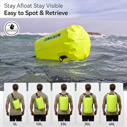 MARCHWAY Floating Waterproof Dry Bag Backpack 5L/10L/20L/30L/40L, Roll Top Sack Keeps Gear Dry for Kayaking, Rafting, Boating, Swimming, Camping, Hiking, Beach, Fishing (Bright Yellow, 5L) - Image 5