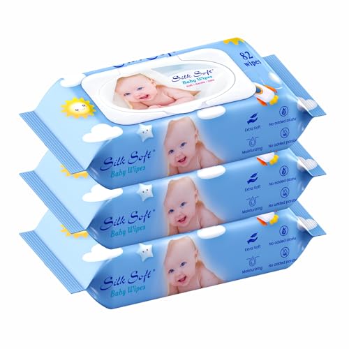 Silk Soft Baby Wet Wipes with Lid – 246 Wipes (82 x 3 Packs) | Fragrance-Free, Alcohol-Free & Hypoallergenic | Extra Thick, Moisturizing & Gentle on Sensitive Baby Skin - Image 1