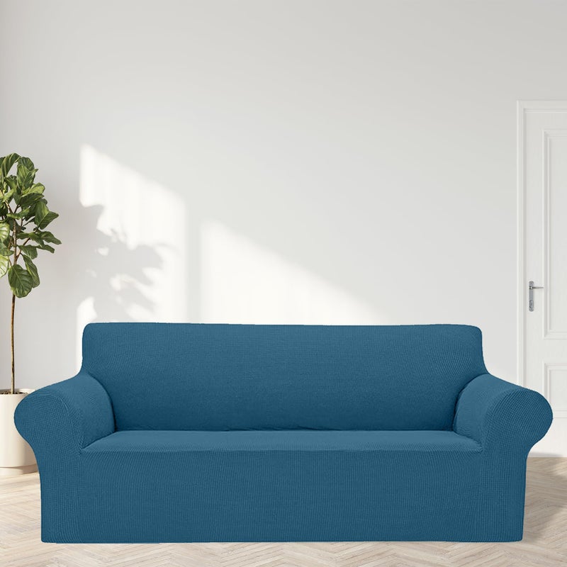 Cupuamon 2024 Newest Stretch Oversized Sofa Slipcovers Couch Sofa Cover for 4 Seater Furniture Protector Covers with Elastic Bottom Jacquard Fabric Small Checks for Pets  Kids - Peacock Blue - Image 3