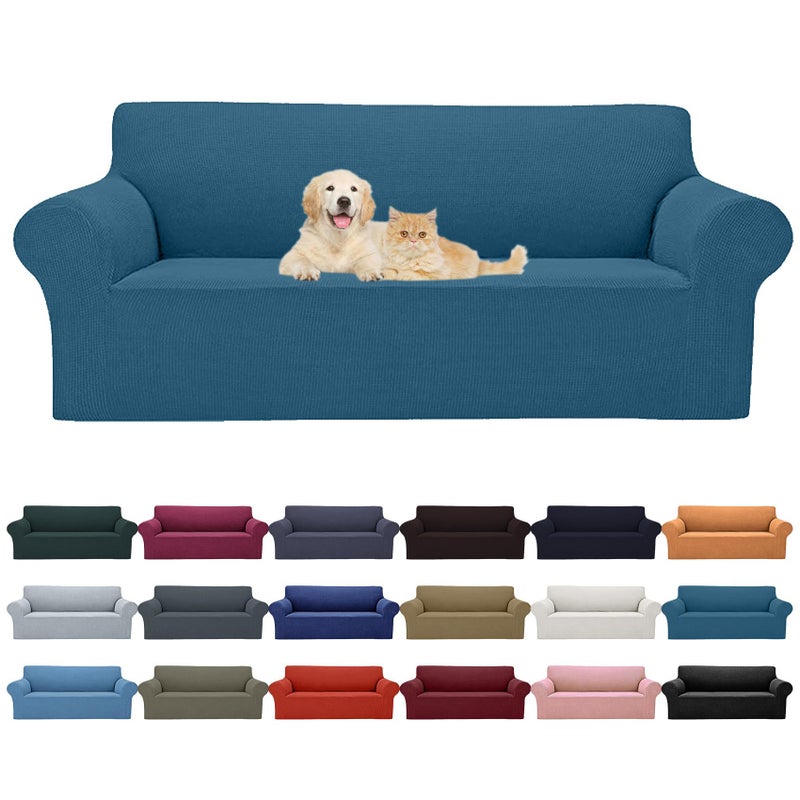 Cupuamon 2024 Newest Stretch Oversized Sofa Slipcovers Couch Sofa Cover for 4 Seater Furniture Protector Covers with Elastic Bottom Jacquard Fabric Small Checks for Pets  Kids - Peacock Blue - Image 1