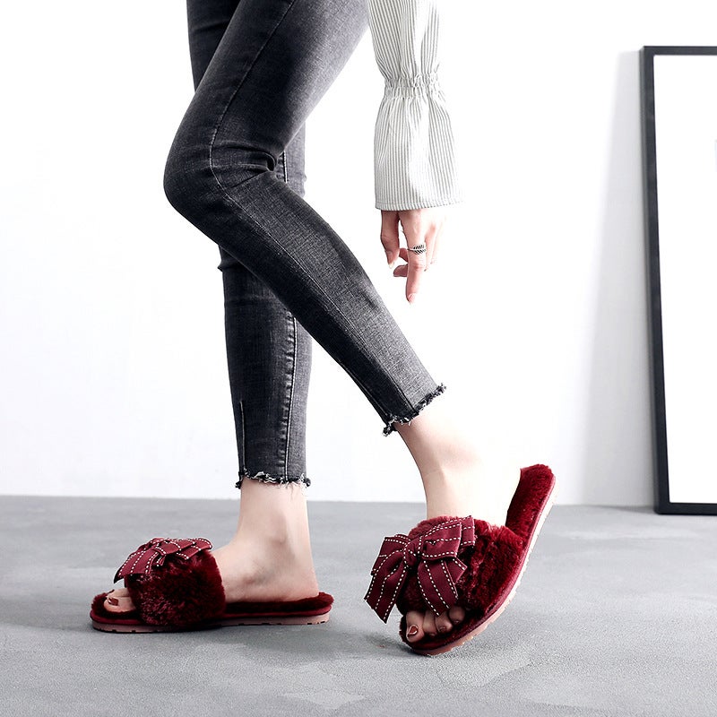 شباشب فرو كورية جديدة مع فيونكة يدوية، شباشب قطنية، شباشب داخلية مقاومة للانزلاق ودافئة لفصل الشتاء - Image 4