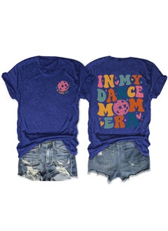 Fashionable Short Sleeve T-shirt For Women In My Dance Mom Era Ball New Style Crew Neck Tee Retro blue front chest (color picture)