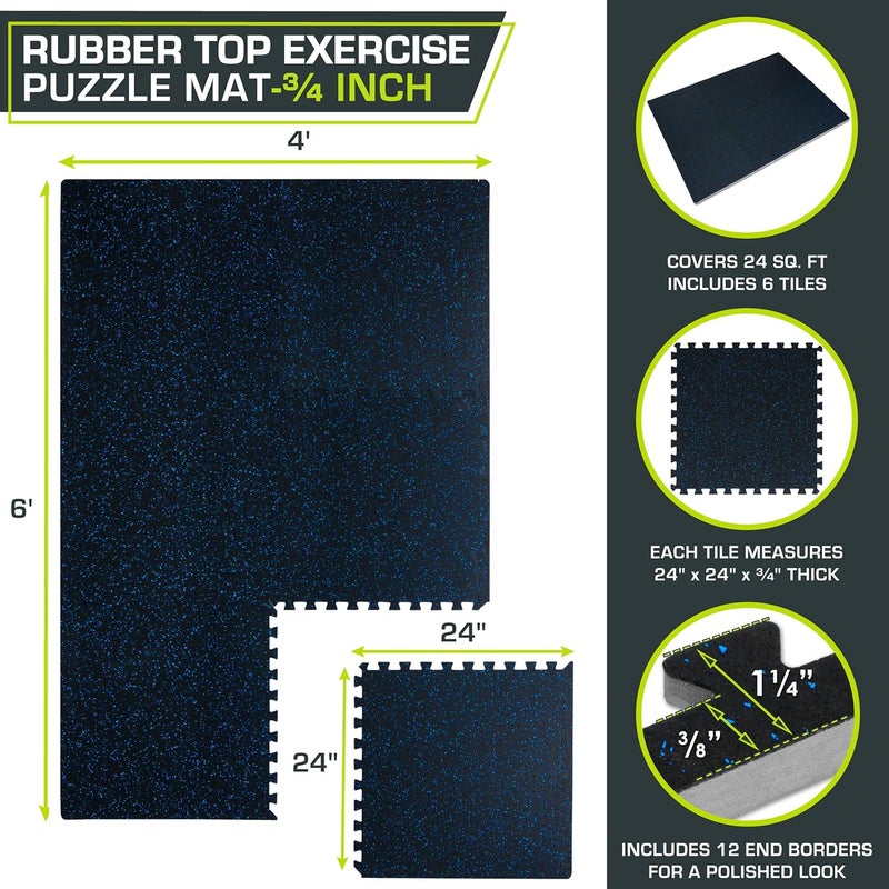 ProSourceFit Rubber Top Exercise Puzzle Mat ½-inch or ¾-inch, EVA Foam Interlocking Tiles for Home Gym Protective Flooring for Equipment and Workouts, Available in 24 SQ FT or 48 SQ FT - Image 2
