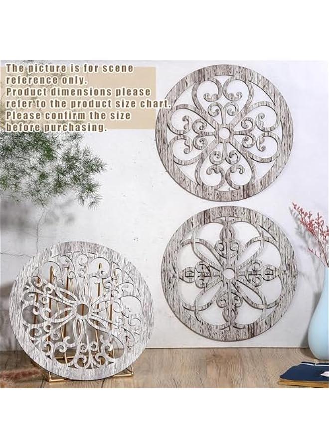 KBKBART 4 Pcs Thicken Rustic Wall Decor Farmhouse Kitchen Wall Round Art Wooden Hollow Carved Design Rustic Art for Living Room Bedroom Hallway Decor(9.8 x 9.8 Inch,grey wood tone) - Image 5