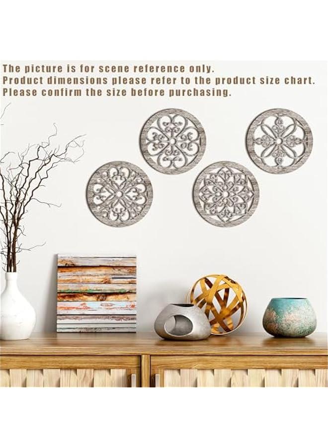 KBKBART 4 Pcs Thicken Rustic Wall Decor Farmhouse Kitchen Wall Round Art Wooden Hollow Carved Design Rustic Art for Living Room Bedroom Hallway Decor(9.8 x 9.8 Inch,grey wood tone) - Image 3