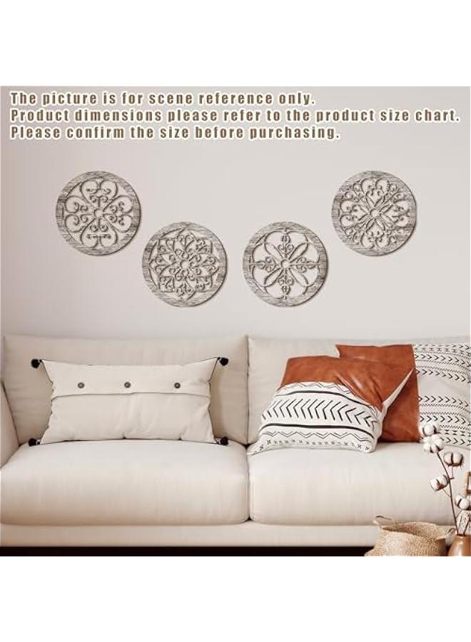 KBKBART 4 Pcs Thicken Rustic Wall Decor Farmhouse Kitchen Wall Round Art Wooden Hollow Carved Design Rustic Art for Living Room Bedroom Hallway Decor(9.8 x 9.8 Inch,grey wood tone) - Image 4