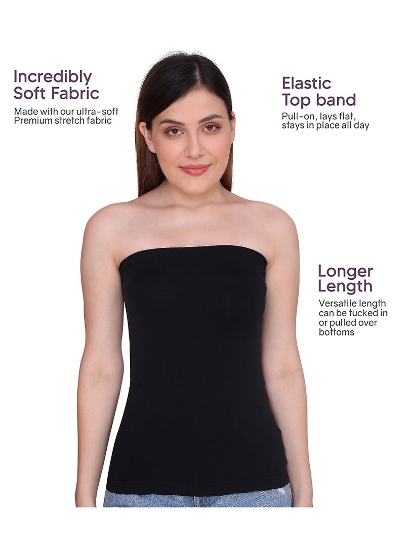 Glamroot Women's Strapless Stretchable Long Bandeau Tube Top Camisole, Pack Of 2, Black/White - Image 2