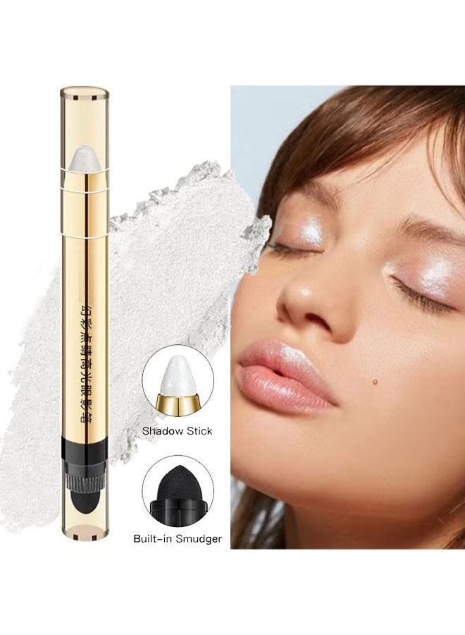 MYHO 2-in-1 Pearlescent Eyeshadow Makeup Pen, Melt Roller Highlight Pen Eyeshadow Stick,Waterproof Eyeshadow Stick,Double Headed with brush Lying Silkworm Shimmer Eye Shadow Pen Pearlescent #1 - Image 1