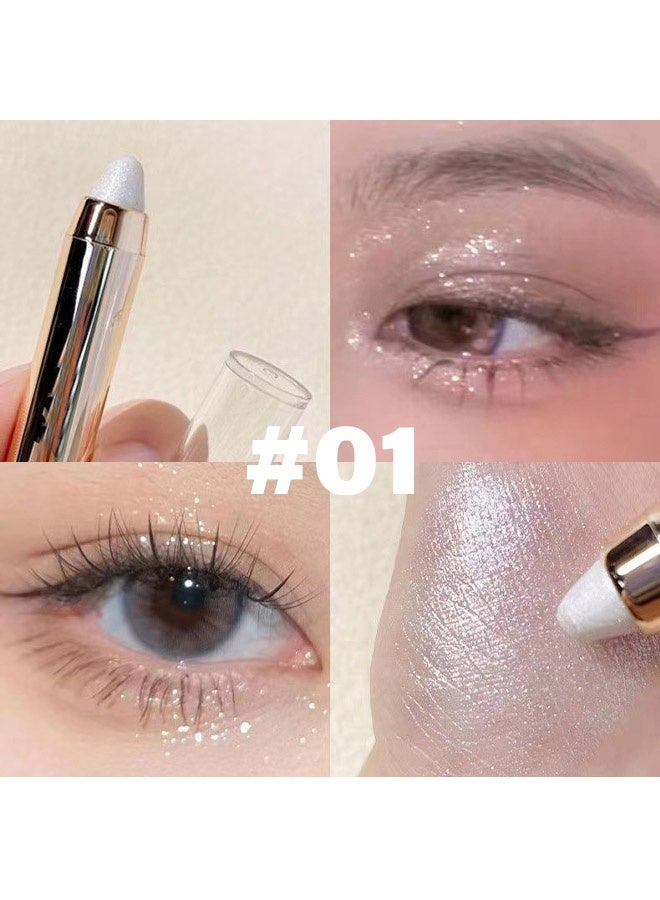 MYHO 2-in-1 Pearlescent Eyeshadow Makeup Pen, Melt Roller Highlight Pen Eyeshadow Stick,Waterproof Eyeshadow Stick,Double Headed with brush Lying Silkworm Shimmer Eye Shadow Pen Pearlescent #1 - Image 2