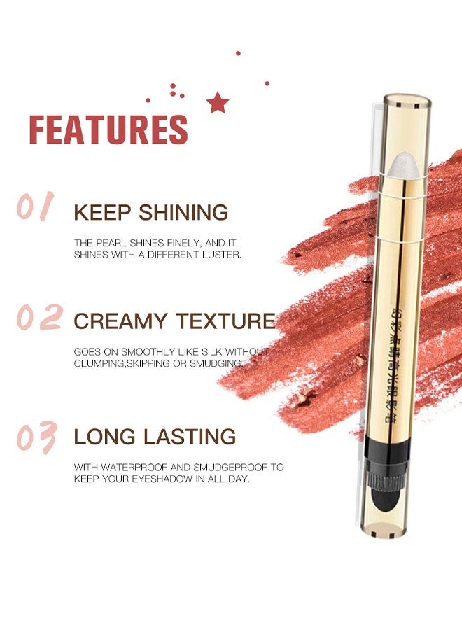 MYHO 2-in-1 Pearlescent Eyeshadow Makeup Pen, Melt Roller Highlight Pen Eyeshadow Stick,Waterproof Eyeshadow Stick,Double Headed with brush Lying Silkworm Shimmer Eye Shadow Pen Pearlescent #1 - Image 3
