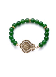 Subhati Bracelet with metal Parts and Green Agate Stone | 8 MM Beads - 18  - Image 1