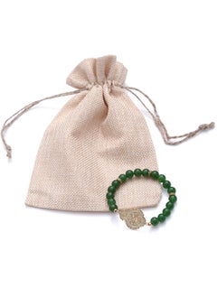 Subhati Bracelet with metal Parts and Green Agate Stone | 8 MM Beads - 18  - Image 2