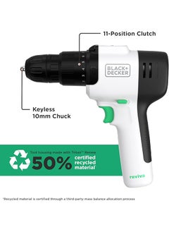 BLACK+DECKER Powerful 12V Cordless Lightweight Hammer Drill Made From 50 Percent Recycled Material With Maximum 400Nm Torque Revhd12C Gb  - Image 2