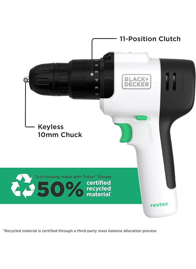 BLACK+DECKER - Powerful 12V Cordless Lightweight Hammer Drill Made From 50 Percent Recycled Material With Maximum 400Nm Torque Revhd12C Gb - Image 1