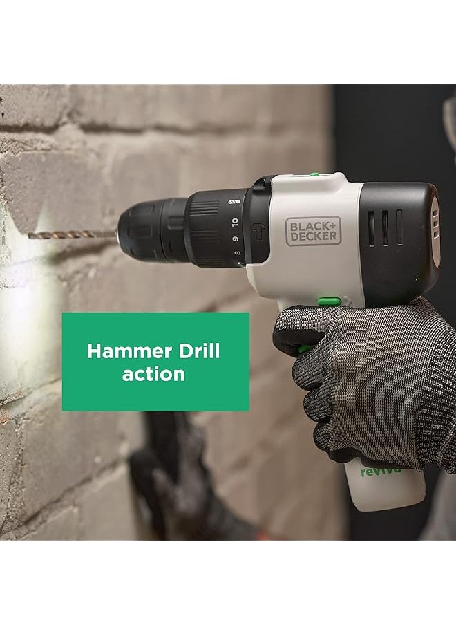 BLACK+DECKER - Powerful 12V Cordless Lightweight Hammer Drill Made From 50 Percent Recycled Material With Maximum 400Nm Torque Revhd12C Gb - Image 1
