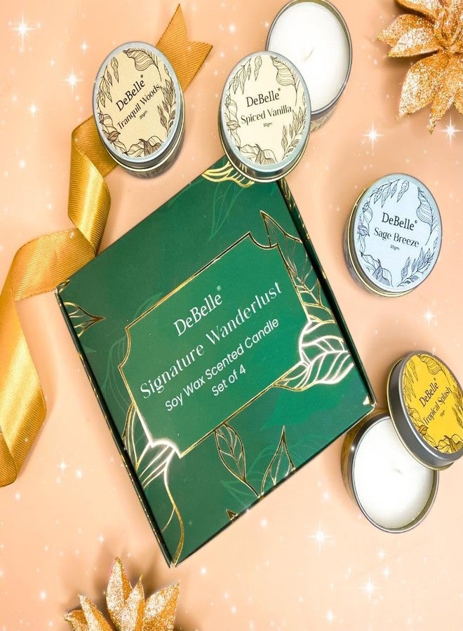 دي بيلي مجموعة هدايا شموع معطرة من شمع الصويا من ديبيل، مجموعة من 4 شموع مميزة برائحة "واندرلست"، وزن كل شمعة 30 غرامًا | مدة احتراق 7 ساعات | هدية فاخرة للشركات، وحفلات الزفاف، والذكرى السنوية، وأعياد الميلاد | روائح مهدئة - Image 1
