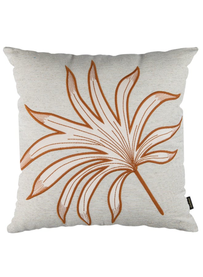 Concept Leaf Embroidery Square Shaped Decorative Cushion Beige and Terracotta 50 x 50 cm 472412