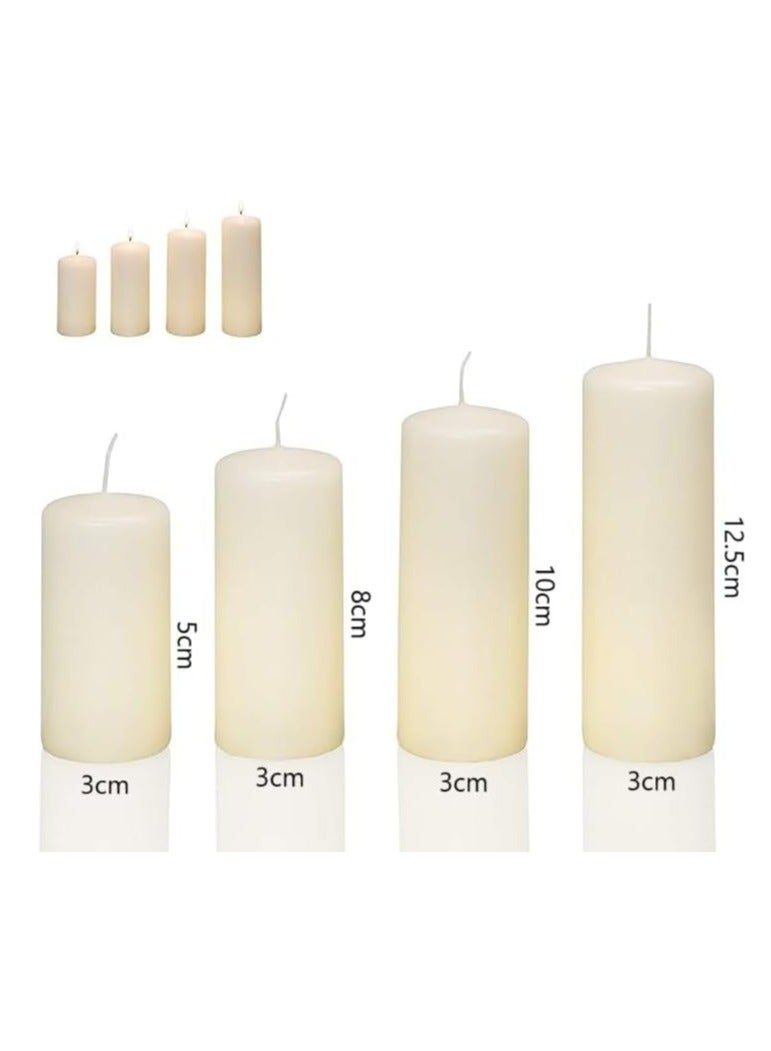 حجم صغير مجموعة شموع عمودية بيضاء عادية مكونة من 4 شموع زخرفية غير معطرة بأحجام مختلفة مع وقت احتراق طويل مثالية للإضاءة الجوية وديكور المنزل (عبوة من مجموعة واحدة) - Image 2