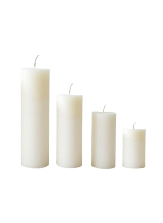 حجم صغير مجموعة شموع عمودية بيضاء عادية مكونة من 4 شموع زخرفية غير معطرة بأحجام مختلفة مع وقت احتراق طويل مثالية للإضاءة الجوية وديكور المنزل (عبوة من مجموعة واحدة) - Image 1
