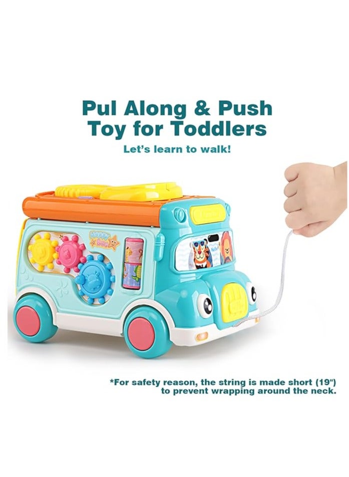 Arabest Music Activity Bus Baby Toy, Infant Education Learn Car, Sound & Light, Interactive Game, Shape Sorter, Animal Matching, Holiday Birthday Present for Toddler Kid Boy Girl 3 4 5 6 7 Years (Blue) - Image 3