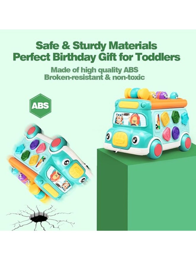 Arabest Music Activity Bus Baby Toy, Infant Education Learn Car, Sound & Light, Interactive Game, Shape Sorter, Animal Matching, Holiday Birthday Present for Toddler Kid Boy Girl 3 4 5 6 7 Years (Blue) - Image 5