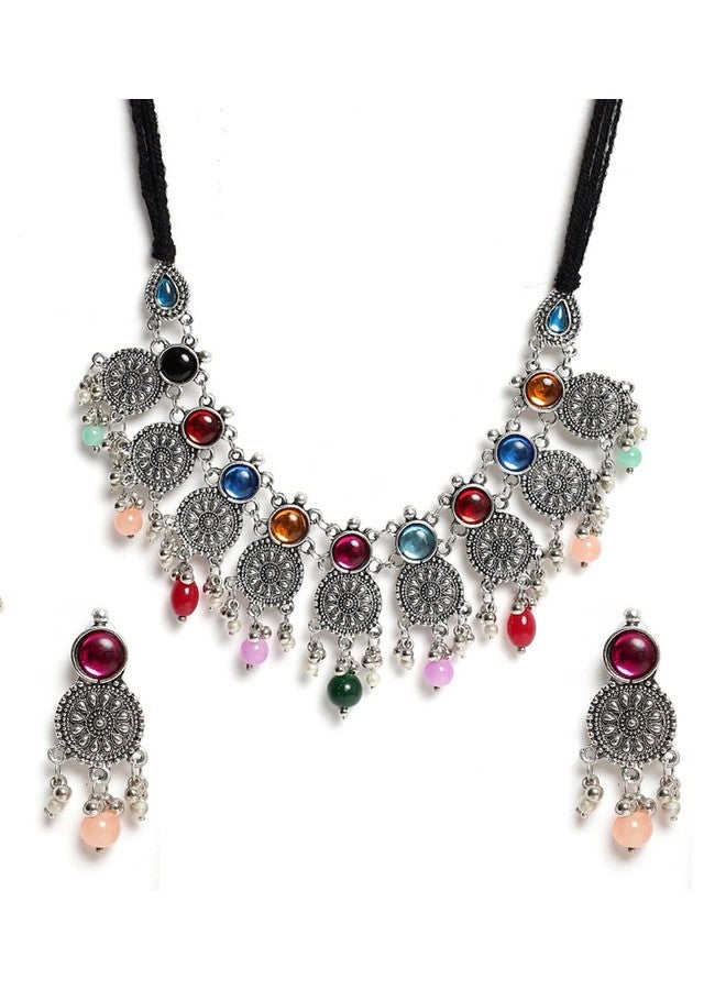 YouBella Jewellery Oxidised Silver Necklace Jewellery Set with Earrings for Girls and Women (Style 3) - Image 1