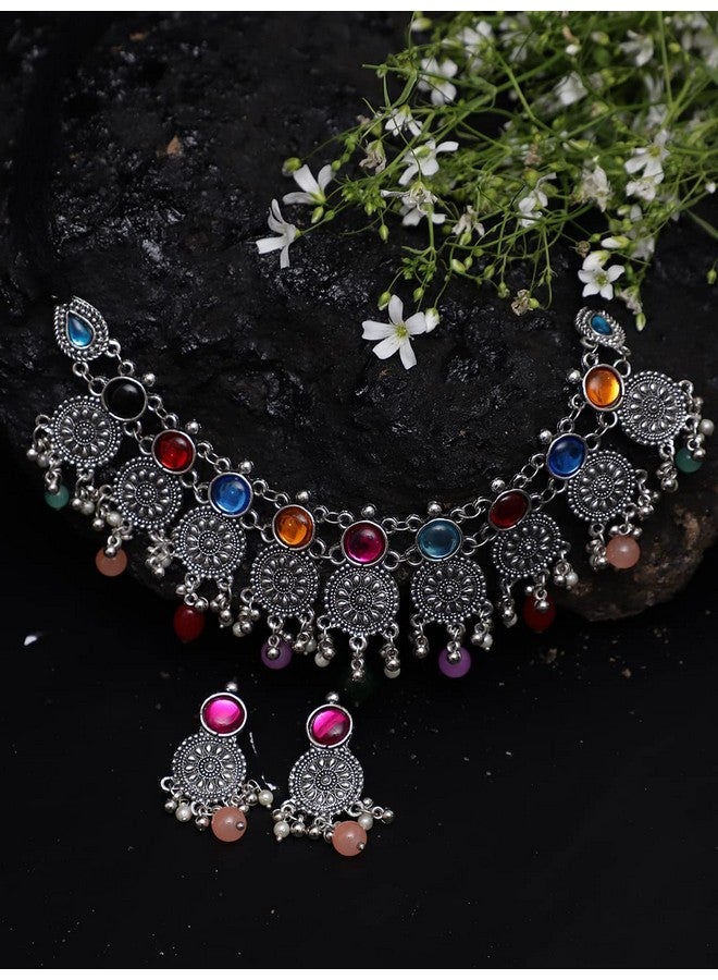 YouBella Jewellery Oxidised Silver Necklace Jewellery Set with Earrings for Girls and Women (Style 3) - Image 3