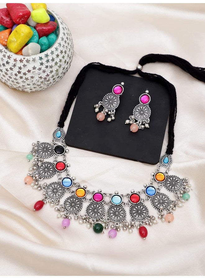 YouBella Jewellery Oxidised Silver Necklace Jewellery Set with Earrings for Girls and Women (Style 3) - Image 2