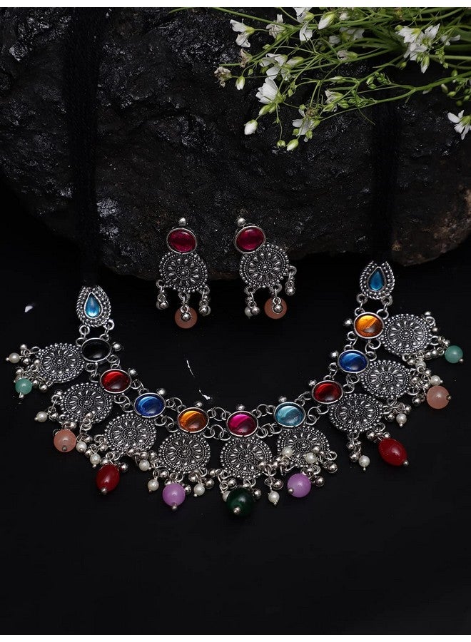 YouBella Jewellery Oxidised Silver Necklace Jewellery Set with Earrings for Girls and Women (Style 3) - Image 4