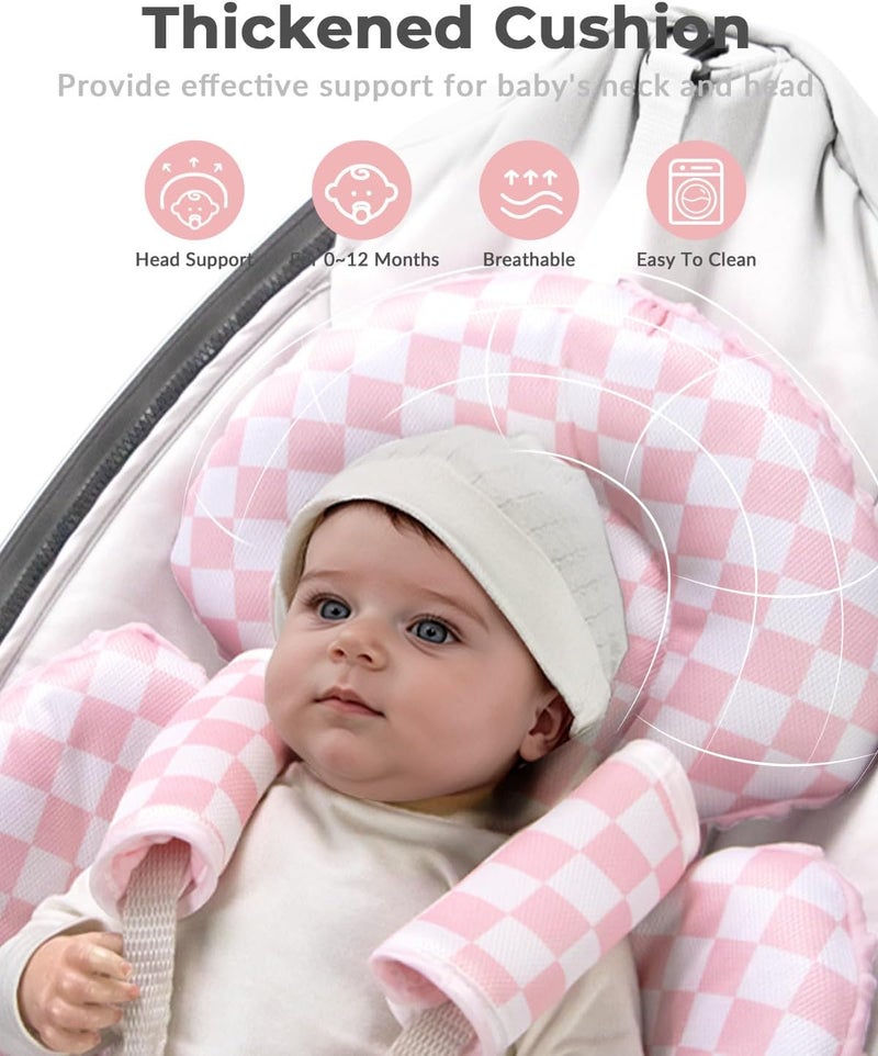 وسادة للرضع متوافقة مع أرجوحة Mamaroo من 4moms ومقعد السيارة للرضع، تشمل 3 كرات بديلة، وسادة قابلة للتحويل للأطفال حديثي الولادة للاستخدام في الأرجوحة أو عربة الأطفال أو الكرسي المرتد، مصنوعة من قماش ناعم بلون وردي مزين بنقاط. - Image 5