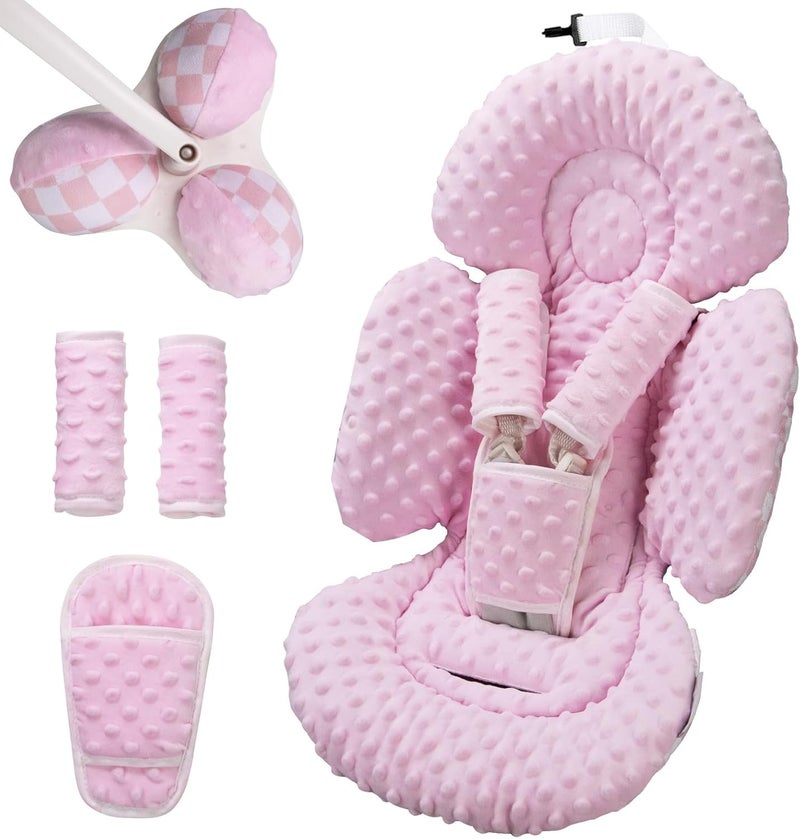 وسادة للرضع متوافقة مع أرجوحة Mamaroo من 4moms ومقعد السيارة للرضع، تشمل 3 كرات بديلة، وسادة قابلة للتحويل للأطفال حديثي الولادة للاستخدام في الأرجوحة أو عربة الأطفال أو الكرسي المرتد، مصنوعة من قماش ناعم بلون وردي مزين بنقاط. - Image 1