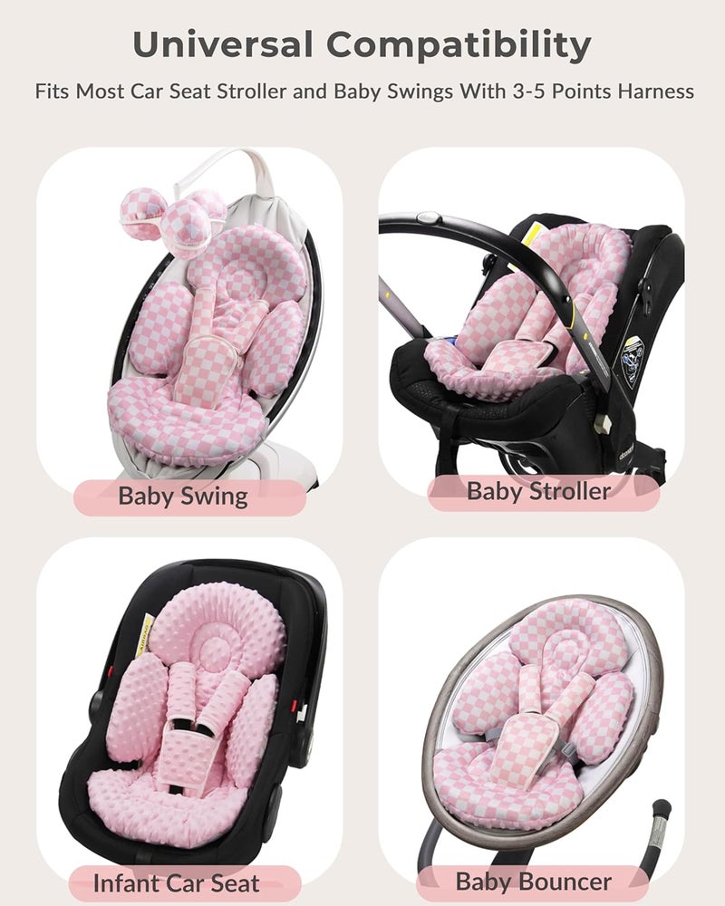 وسادة للرضع متوافقة مع أرجوحة Mamaroo من 4moms ومقعد السيارة للرضع، تشمل 3 كرات بديلة، وسادة قابلة للتحويل للأطفال حديثي الولادة للاستخدام في الأرجوحة أو عربة الأطفال أو الكرسي المرتد، مصنوعة من قماش ناعم بلون وردي مزين بنقاط. - Image 2