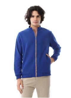 Slash Pockets Plain Zipped Sweatshirt_ Royal Blue
