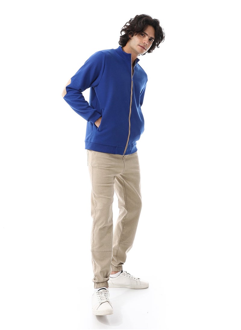 Andora - Slash Pockets Plain Zipped Sweatshirt_ Royal Blue - Image 1