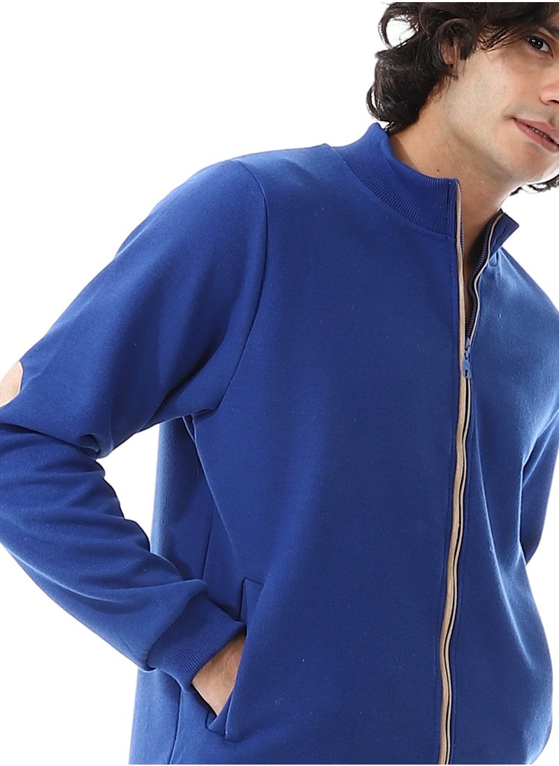 Andora - Slash Pockets Plain Zipped Sweatshirt_ Royal Blue - Image 1