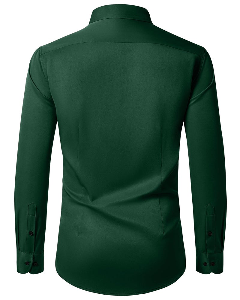 Lusead Mens Dress Shirts Green Long Sleeve Wrinkle Free Work Party Gathering Stretch Button Down Shirt Tuxedo - Image 2
